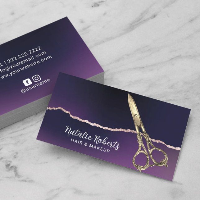 Hair Stylist Purple & Gold Agate Beauty Salon Business Card (Creator Uploaded)