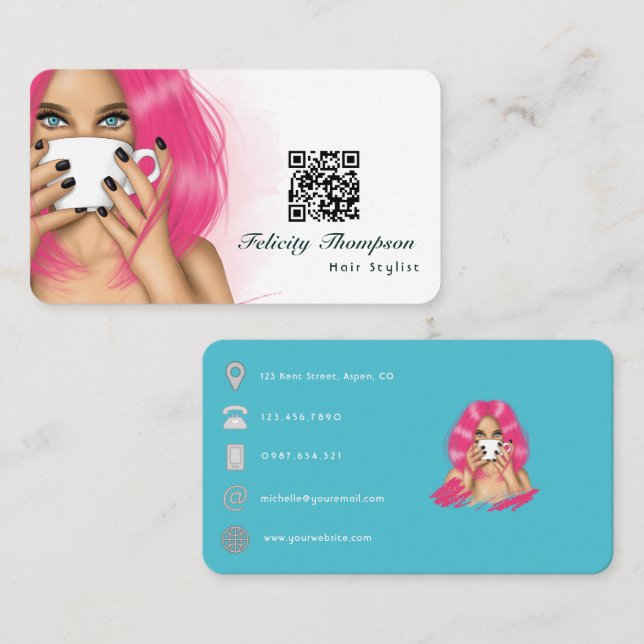 Hair Stylist QR Code Business Card (Front/Back)