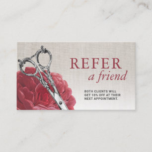 Hair Stylist Red Flower Scissor Salon Referral Card