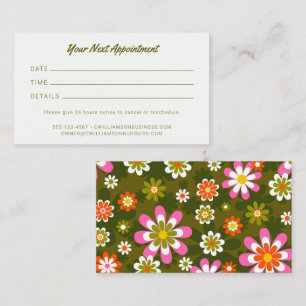 Hair Stylist Retro Groovy Daisy Olive Green Pink Appointment Card