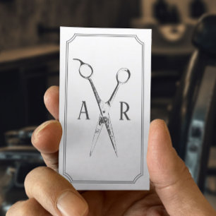 Hair Stylist Retro Scissor Monogram Logo Plain Business Card