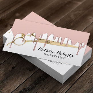 Hair Stylist Rose Gold Dripping Gold Scissor Salon Business Card