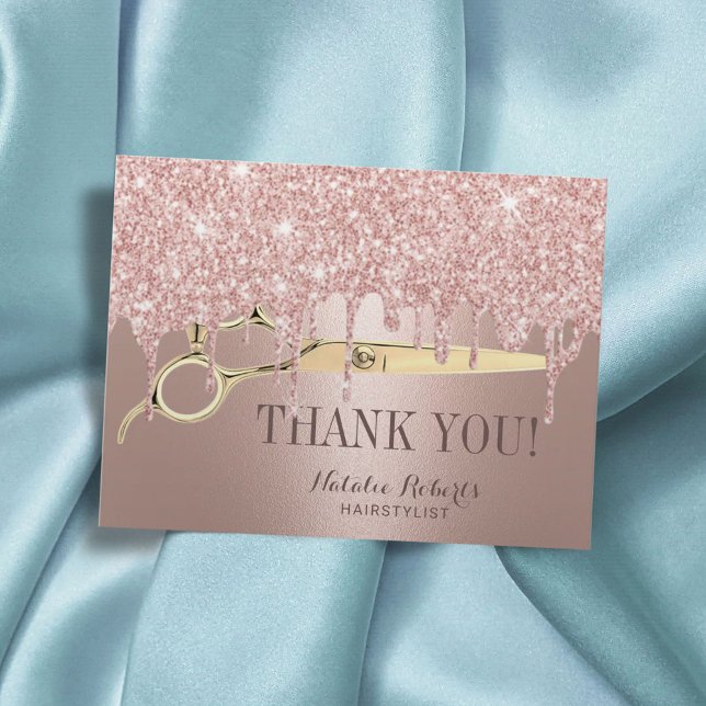 Hair Stylist Rose Gold Drips Salon Thank You Postcard (Creator Uploaded)