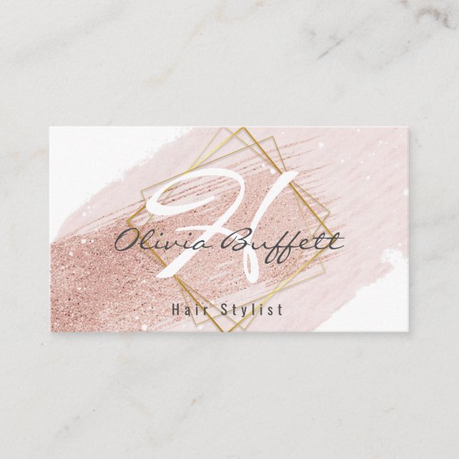 Hair Stylist Rose Gold Glitter Drips Beauty Salon Business Card (Front)