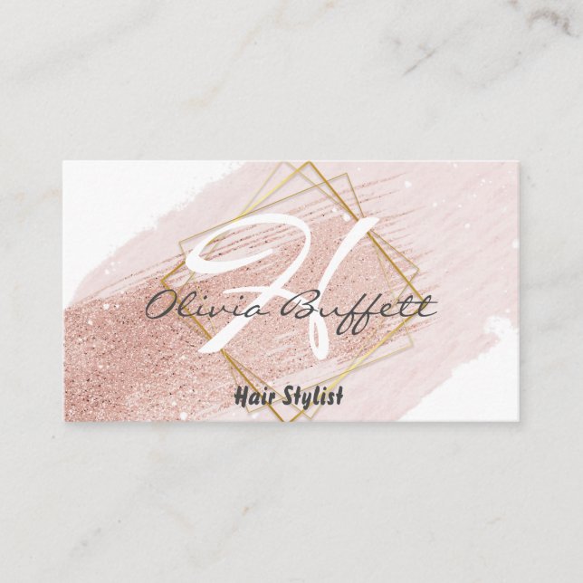 Hair Stylist Rose Gold Glitter Drips Beauty Salon Business Card (Front)