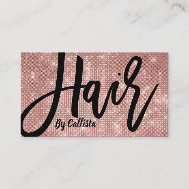 Hair Stylist Rose Gold Glitter Modern Typography Business Card (Front)