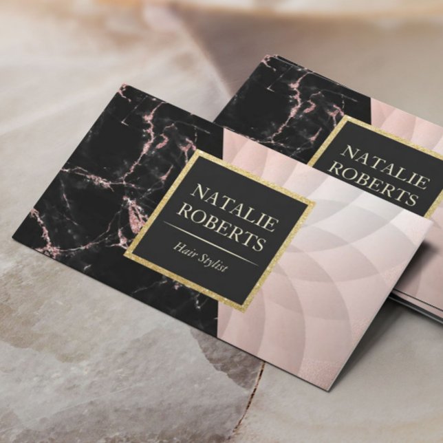 Hair Stylist Rose Gold Marble Geometric Lotus Business Card (Creator Uploaded)