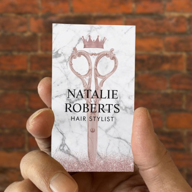 Hair Stylist Rose Gold Scissor & Crown Marble Appointment Card (Creator Uploaded)
