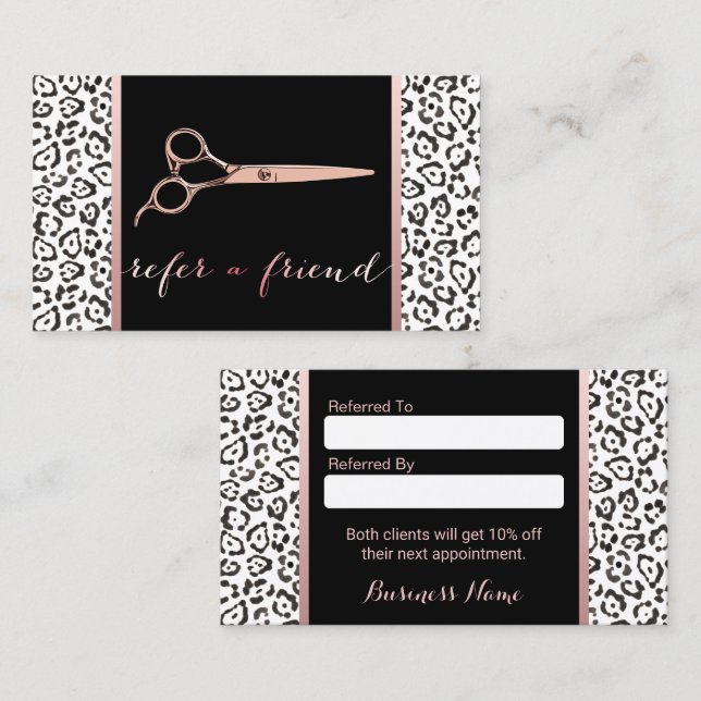 Hair Stylist Rose Gold Scissor Leopard Referral (Front/Back)
