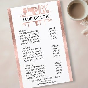 Hair Stylist Rose Gold Services Price list 