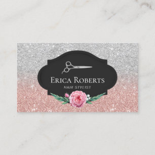 Hair Stylist Rose Gold & Silver Glitter Hair Slon Business Card