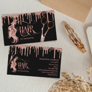 Hair stylist rose gold typography hair scissors bu business card