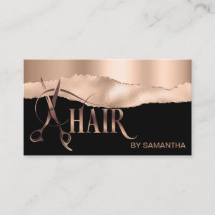 Hair stylist rose gold typography hair scissors bu business card