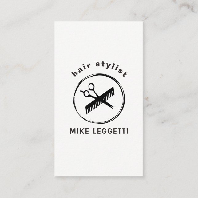 Hair Stylist Round Logo with Shears and comb Business Card (Front)
