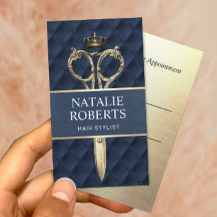 Hair Stylist Royal Gold Scissor Navy Blue Salon Appointment Card