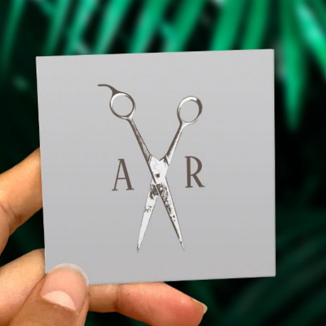 Hair Stylist Rustic Monogram Scissor Logo Square Business Card (Creator Uploaded)