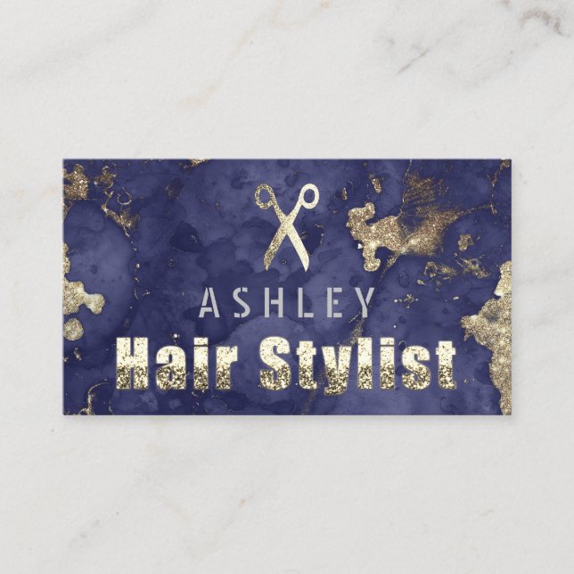 Hair Stylist Salon Marble Blue Appointment Card (Front)