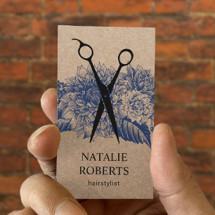 Hair Stylist Salon Vintage Floral Rustic Kraft Business Card