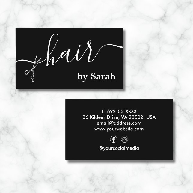 Hair Stylist Scissor Barber Shop Black Custom Business Card (Creator Uploaded)
