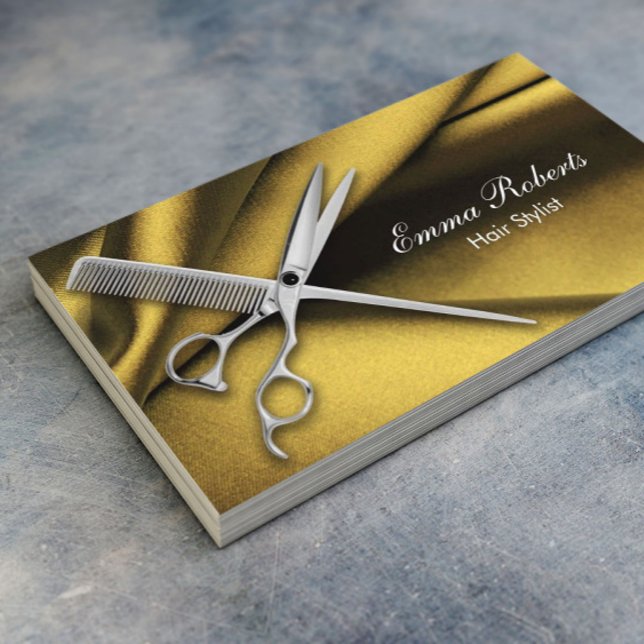 Hair Stylist Scissor & Comb Elegant Gold Business Card (Creator Uploaded)