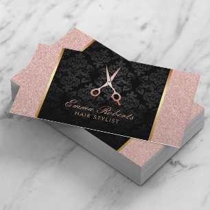 Hair Stylist Scissor Elegant Rose Gold Glitter Business Card
