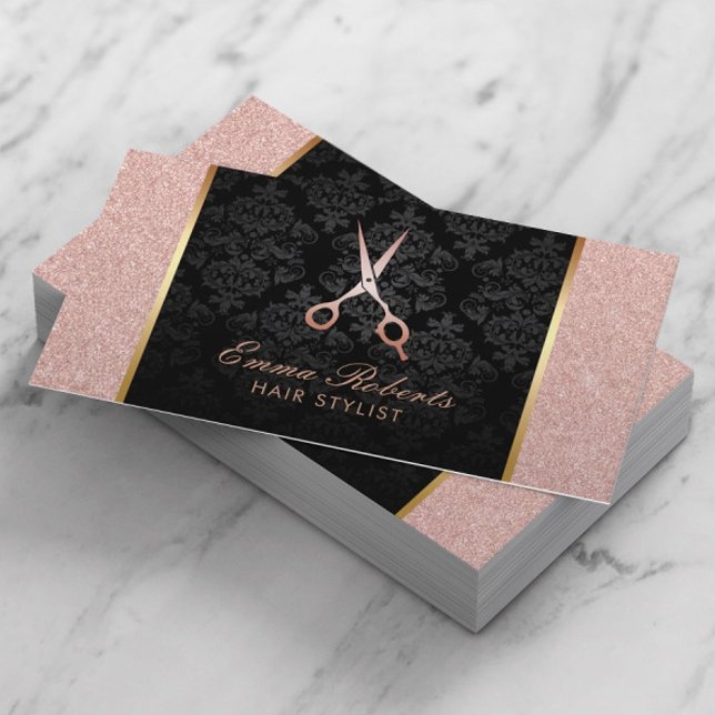 Hair Stylist Scissor Elegant Rose Gold Glitter Business Card (Creator Uploaded)