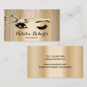 Hair Stylist Scissor & Girl Salon Modern Gold  Business Card