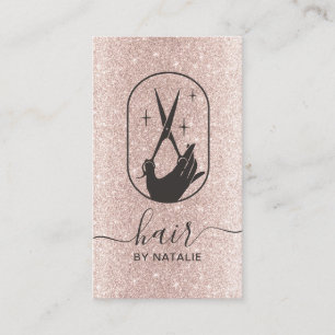 Hair Stylist Scissor & Hand Logo Blush Rose Gold Business Card