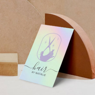 Hair Stylist Scissor Hand Logo Pastel Holographic Business Card