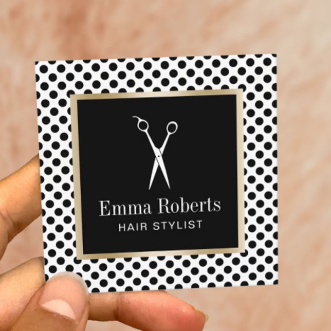 Hair Stylist Scissor Logo Modern Polka Dots Square Business Card (Creator Uploaded)