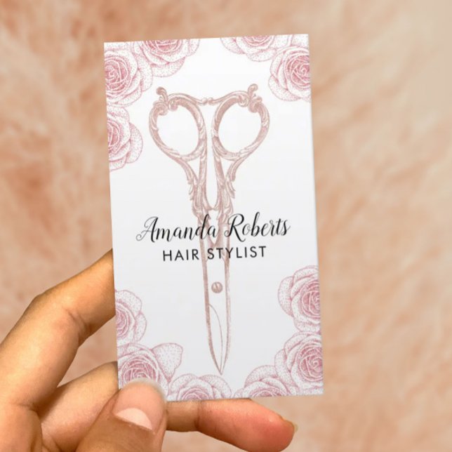 Hair Stylist Scissor & Rose Floral Appointment Card (Creator Uploaded)