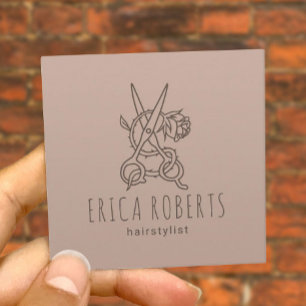 Hair Stylist Scissor & Rose Logo Beauty Salon Square Business Card