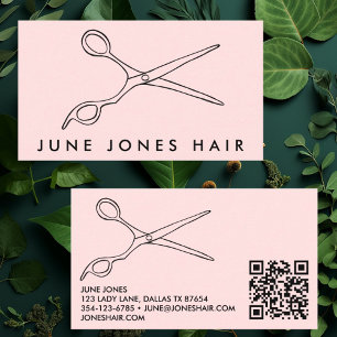 Hair Stylist Scissors Chic Barber QR Code PalePink Business Card