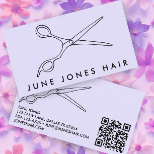 Hair Stylist Scissors Chic Barber QR Code Purple Business Card