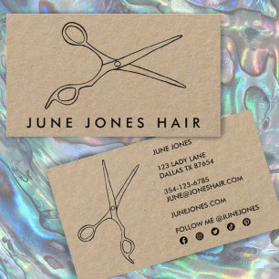 Hair Stylist Scissors Chic Drawing Barber KRAFT Business Card