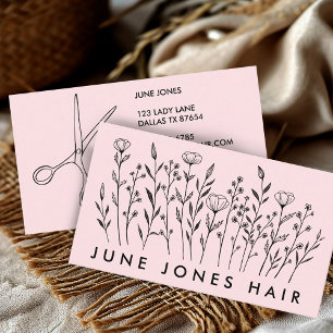 Hair Stylist Scissors Elegant Wildflowers Blush Business Card