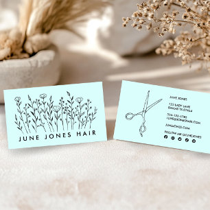 Hair Stylist Scissors Elegant Wildflowers Minty Business Card