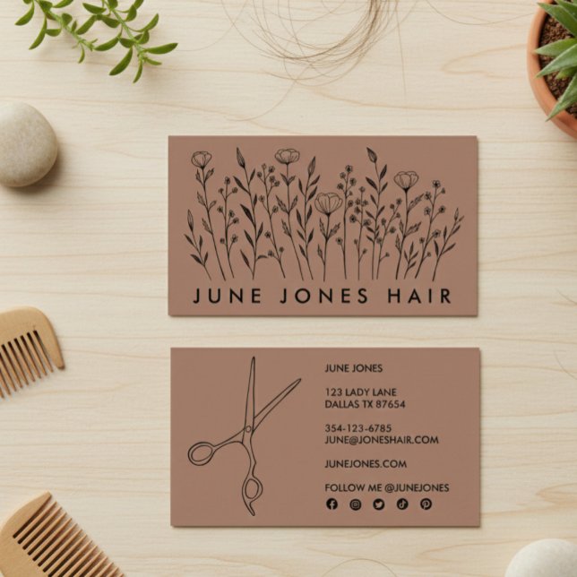 Hair Stylist Scissors Elegant Wildflowers Mocha Business Card (Hair Stylist Scissors Elegant Wildflowers Mocha Business Card
)