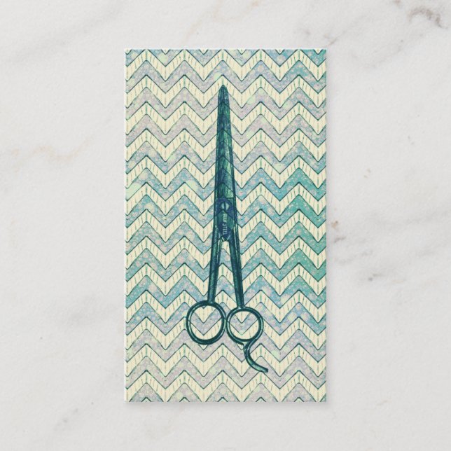 hair stylist scissors galaxy chevron teal shears business card (Front)