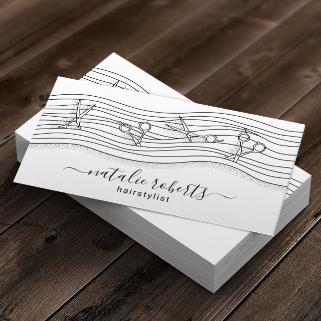 Hair Stylist Scissors & Long Hair Drawing Salon Business Card (Creator Uploaded)