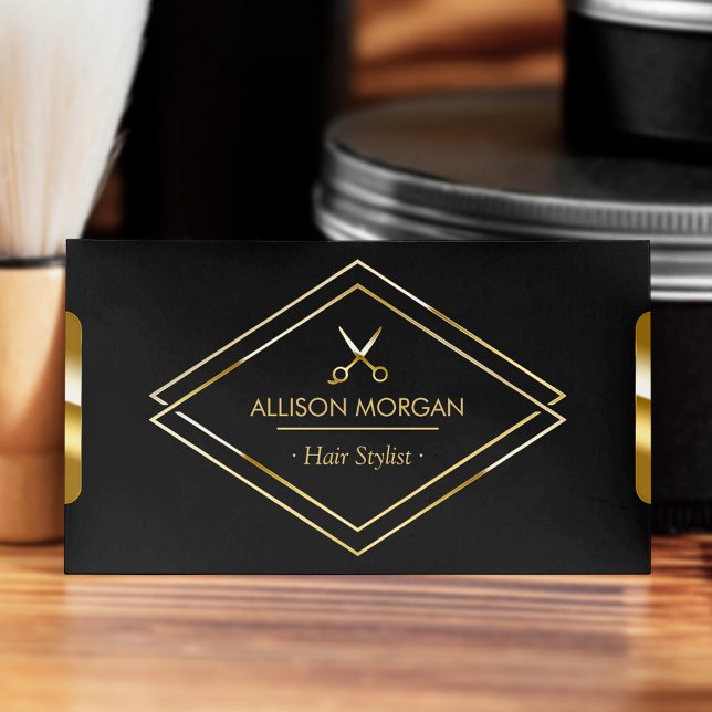 Hair Stylist Scissors Luxury Black Gold Look Business Card (Creator Uploaded)