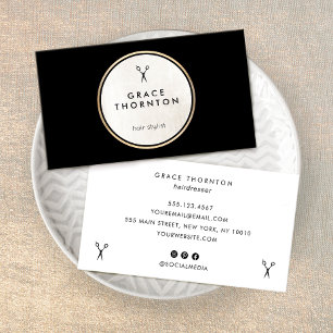 Hair Stylist Scissors Modern Black White Circle Business Card