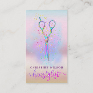hair stylist scissors on purple cloud business card