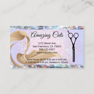 Hair Stylist Scissors Punch Card Glitter Bokeh
