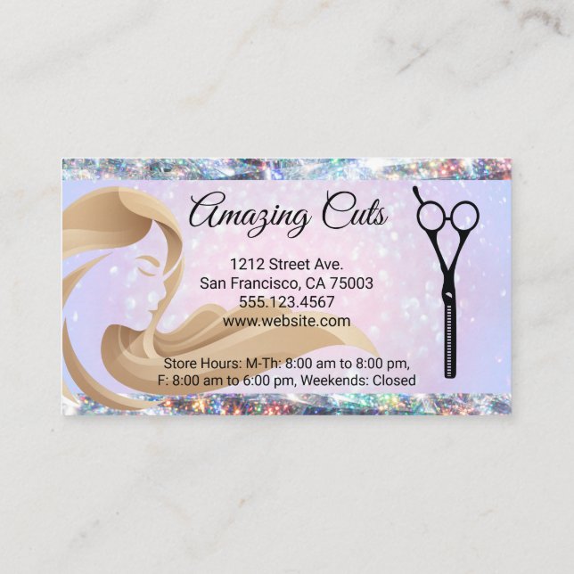 Hair Stylist | Scissors Punch Card | Glitter Bokeh (Back)