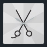 Hair Stylist Scissors Square Wall Clock<br><div class="desc">It's Salon Time :) scissors are in two pieces so they can be opened or closed more and repositioned on the watch .. click "customise it" and while holding down the command key on your keyboard click the rotate tool in zazzle's editing tools to enter a numeric value to rotate...</div>