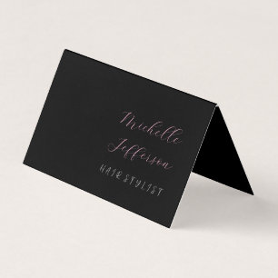 Hair Stylist Script Grey Pink Trendy Folded Business Card