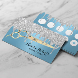 Hair Stylist Silver Drips Blue Salon Loyalty Card