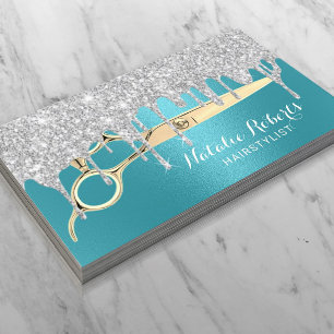 Hair Stylist Silver Drips Turquoise Beauty Salon Business Card