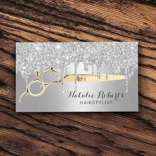 Hair Stylist Silver Glitter Drips Beauty Salon Business Card
